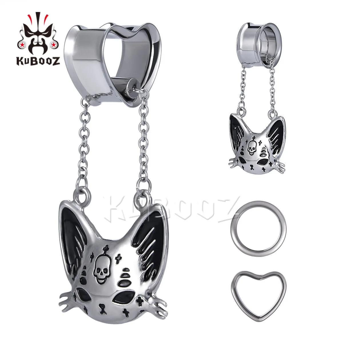 KUBOOZ Cyber Tunele do Uszu w Kształcie Kocich Uszu, 2 Pary, Zestaw Rozciągaczy, Hipoalergiczny Zestaw do Rozciągania i Magnetyczna Biżuteria Goth dla Miłośników Piercingu