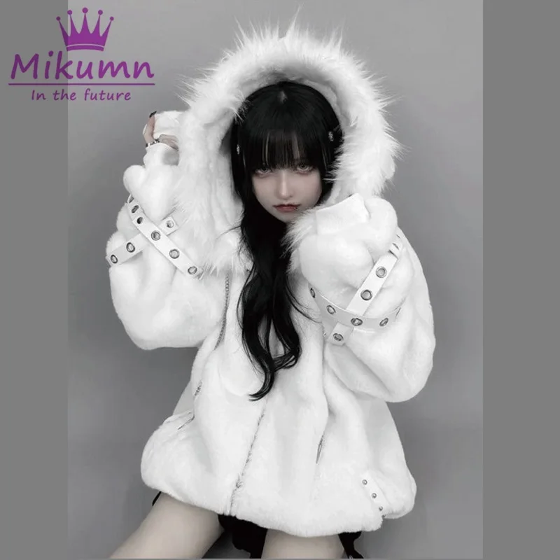 

Mikumn Harajuku японские женские куртки готический Y2k панк пушистый искусственный мех толстое теплое пальто женская зимняя верхняя одежда шикарная уличная одежда
