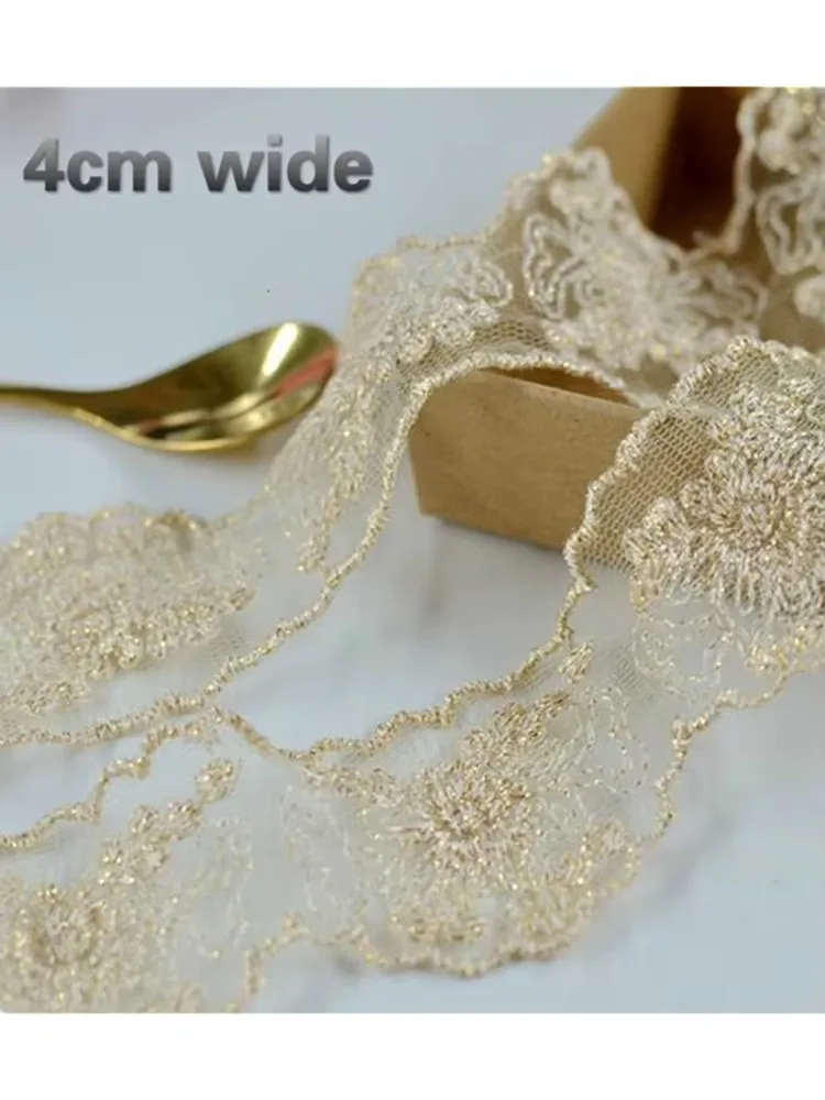 4cm szerokości wykwintne hafty siatki złota nić tiul koronka DIY dekolt mankiet spódnica sukienka swingowa sukienka bukiet wysokiej klasy prezent