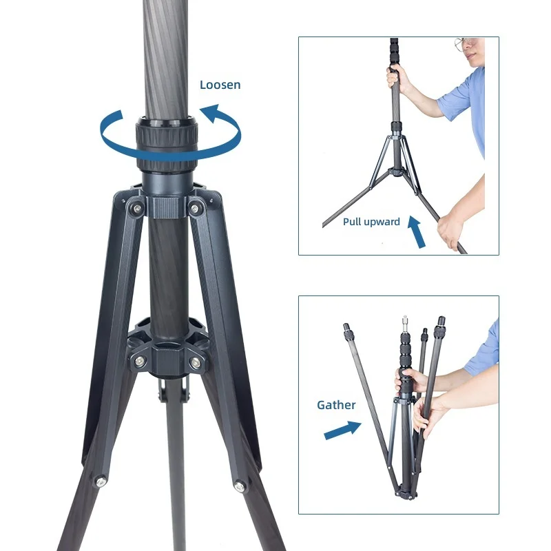 2.6 meters carbon fiber photography light stand night fishing level projector triangular bracket live shooting tripod