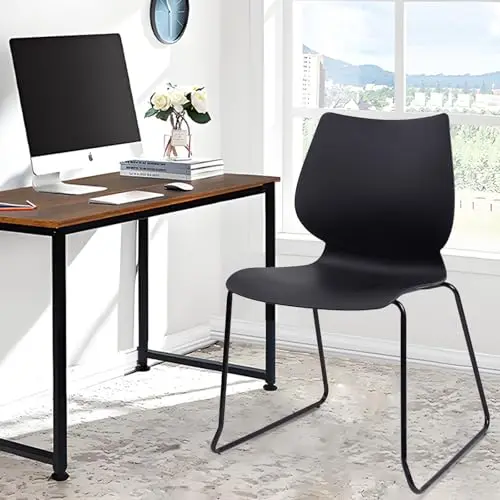Stackable Waiting Room Chair, Stacking Office Chair with Ergonomic Lumbar Support and Metal Legs, Plastic Desk Chairs