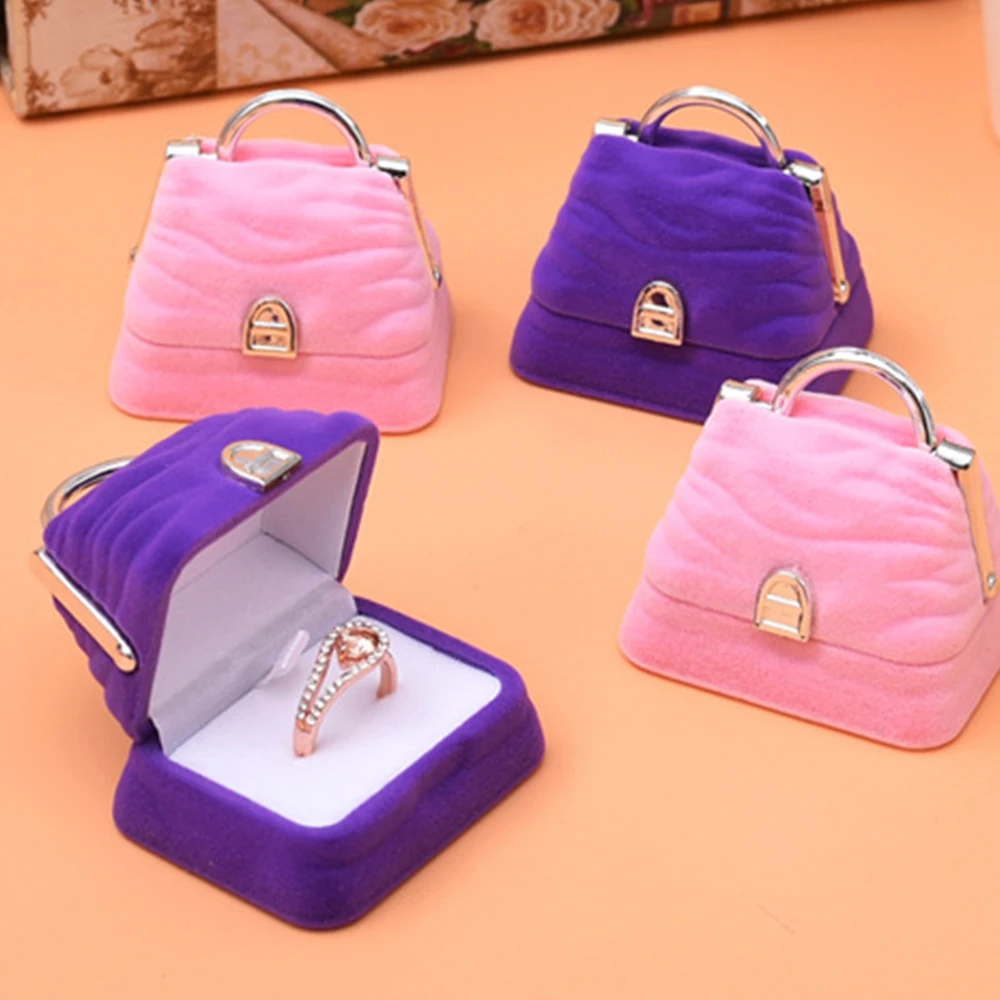 Cute Mini Flocked Velvet Jewelry Packaging Case Fashion Handbag Design Jewelry Box for Women Girls Rings Necklaces Earrings 1PCs