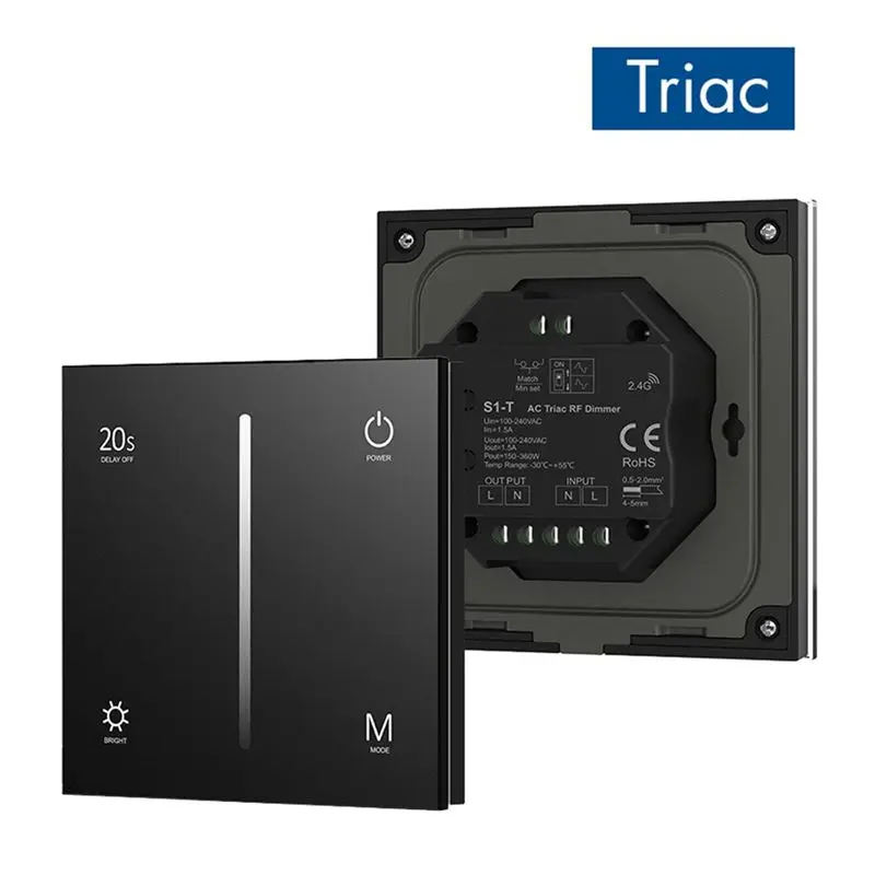 AS94-High Strength Triac Dimmer For AC Fade Mode Glass Touch 86 Panel Dimmable LED Lamps 110V 230V Dimming Black