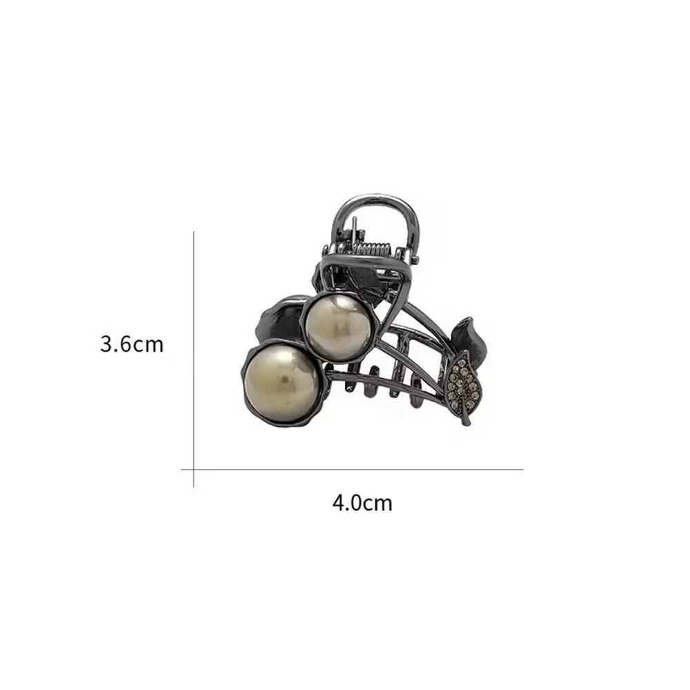 Vintage Black Cherry Pearl Hair Claw Mini Rhinestone Shark Clip For Women Girls Daily Party Wedding Y2K Fashion Accessory Gift - view 5