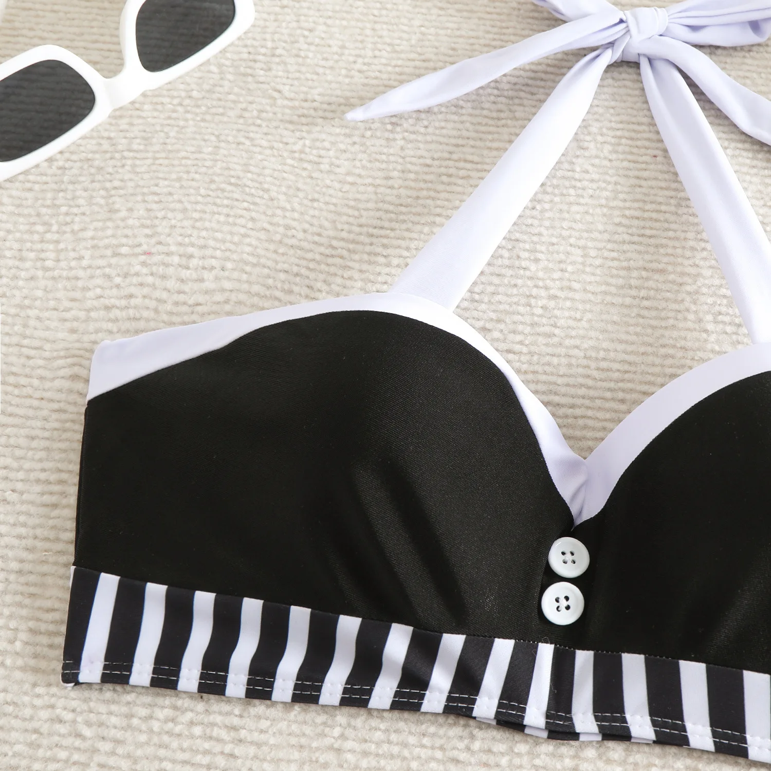 

Figureenhancing Swimsuit Highwaist Underbust Adjustable Bikini Laceup Backless Ribbed Bikini Removable Padded Lift Swimwear