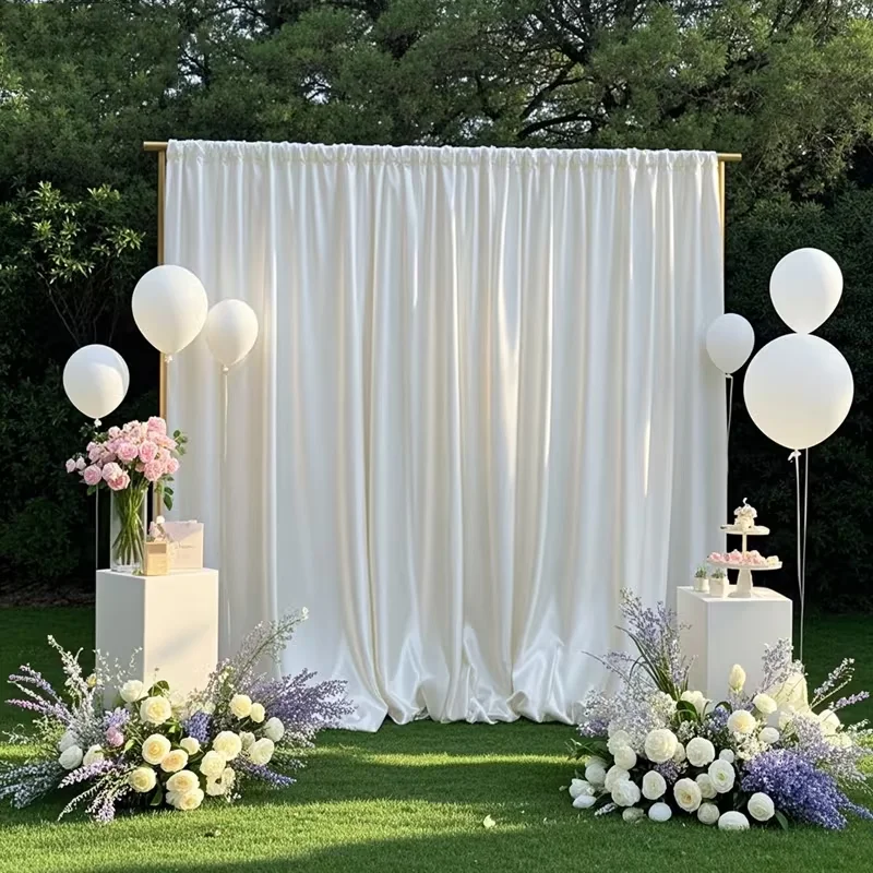 Satin-Hintergrundvorhang, mit Stangentasche für Hochzeit, Geburtstag, Babyparty, Fotografie, Hintergrundvorhänge für Abschlussfeiern, 1 Panel – Detail 6