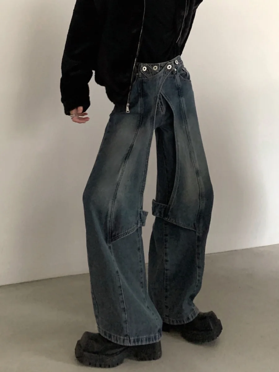 

Джинсы Waed Denim: винтажные, в стиле пэчворк, широкие брюки с регулируемым клешем, деконструированный дизайн, молодежная мода