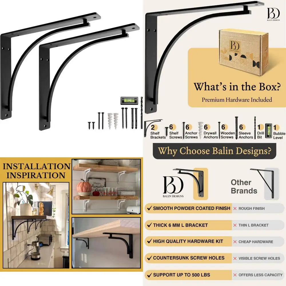 

Heavy-Duty 16-Inch Wide Wall-Mounted L Brackets for Extra Support and Decorative Shelves