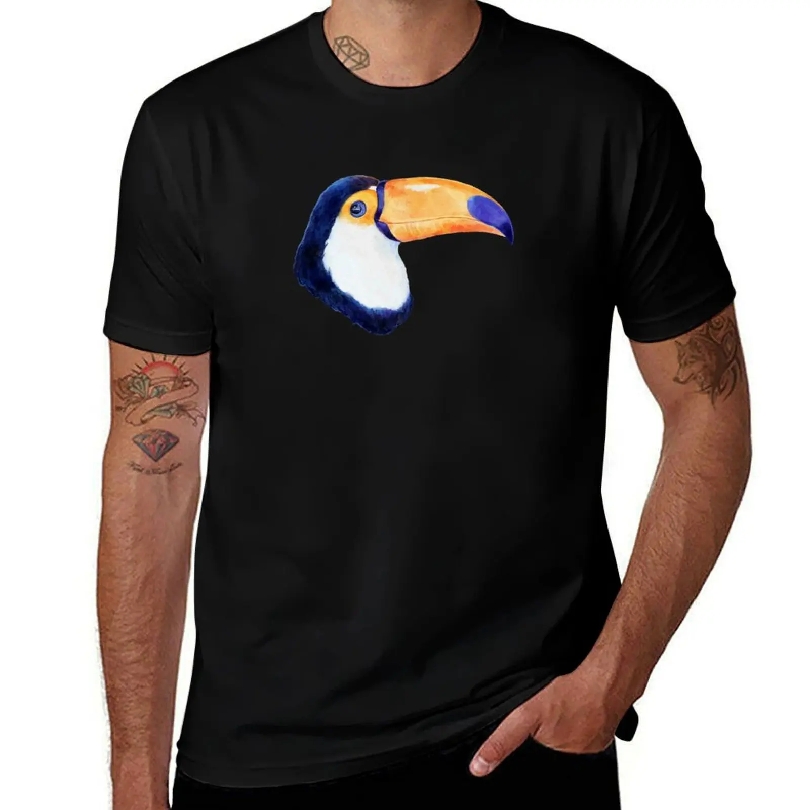 

Watercolor Toucan T-Shirt clothes customizeds shirts graphic tee Men's cotton t-shirt