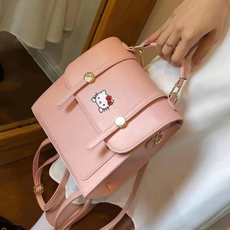 Sanrio Hello Kitty Solid Color Simple Fashion Trend New Backpack Cartoon Women\'s Leisure Travel Handbag Pink