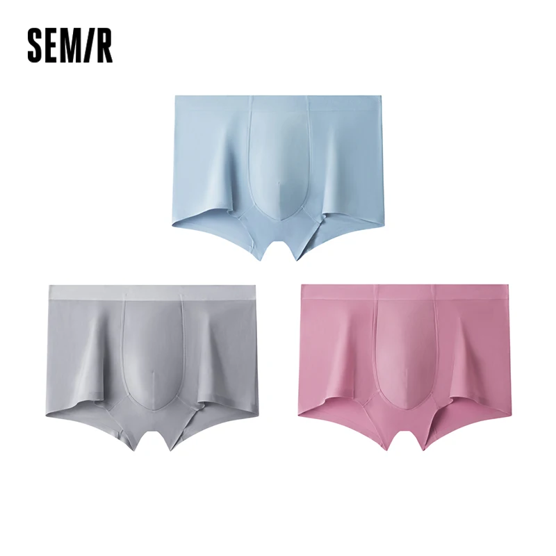 Semir Underwear Men Graphene Seamless Shorts Solid Color Icy Silk Briefs Soft Elastic Boxer Shorts 3-Pack