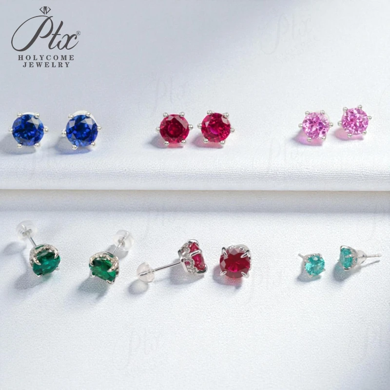 

S925 Серьги с четырьмя когтями и шестью когтями, круглые рубиновые сапфиры, Колумбия Падпарадсча Параиба, ювелирные изделия Fishion по индивидуальному заказу