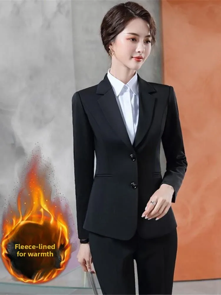 

Women's Fce Lined Thiened Winter Suit Jaet Bla Profional Career Interview Busin Workwear Ele Set