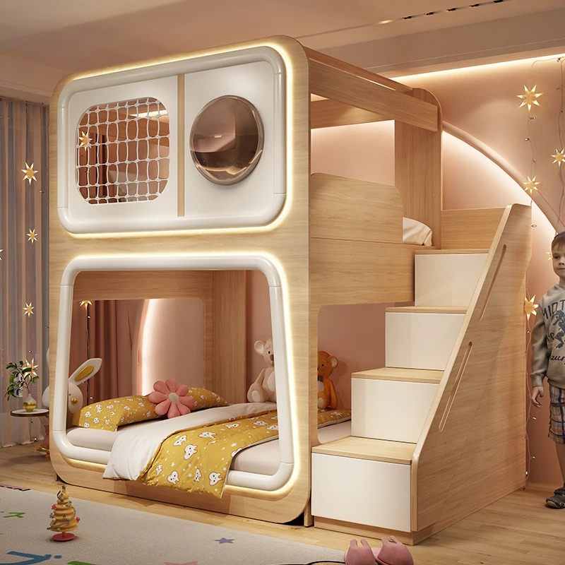 

Space capsule upper and lower beds Children's bed upper and lower bunk beds Adult two layers of the same width do not interfere