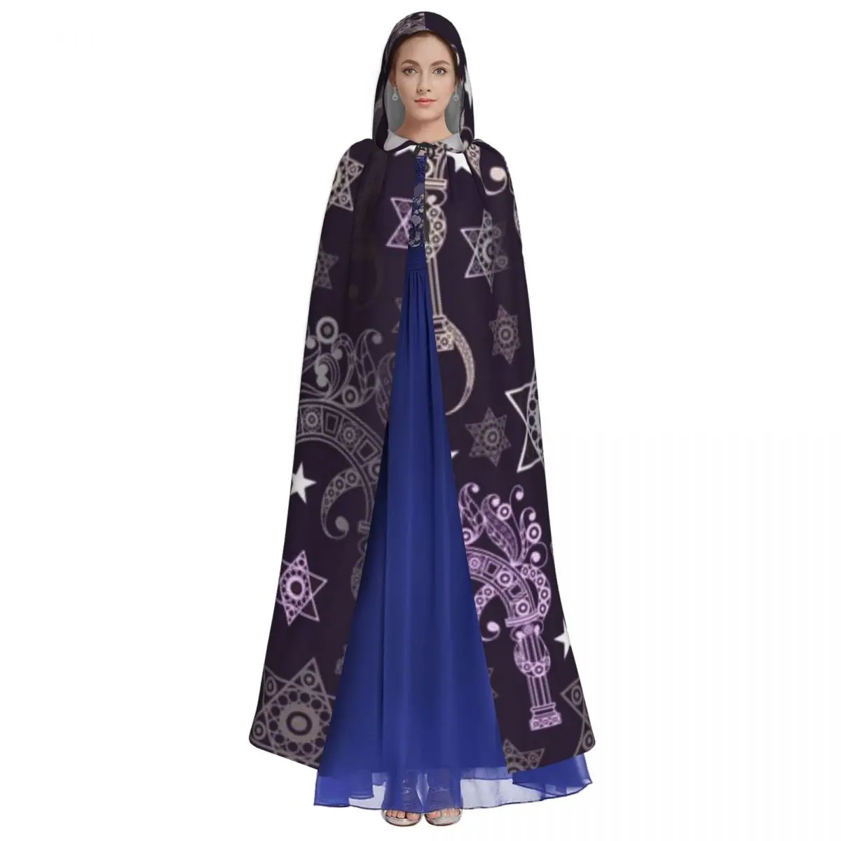 Adult Halloween Occult Symbol Masonic Cloak Cape Hooded Medieval Costume Full Length Dress Coat