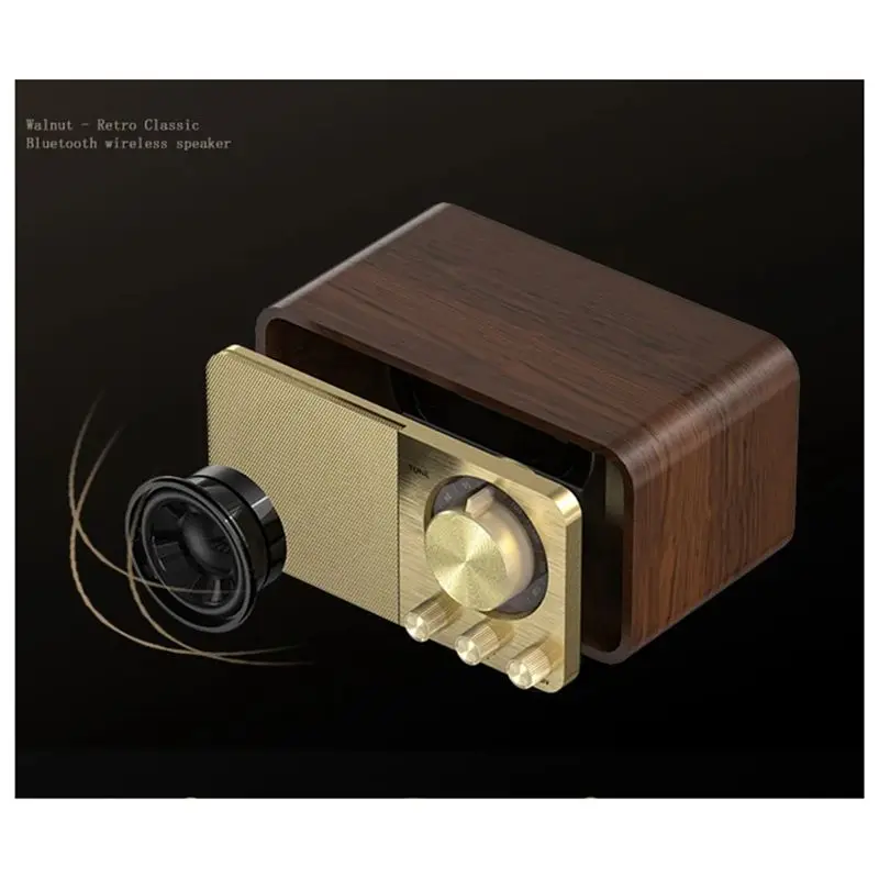 DT21 Solid Wood Vintage Radio Receiver Bluetooth 5.0 Wireless Subwoofer Portable Retro FM Radio for Home Car
