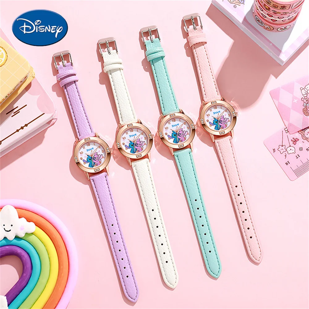 1pcs Disney Cartoon Children's Watch Creative Stitch Diamonds Belt Student Watch Stitch Anime Peripheral Kids Birthday Gift