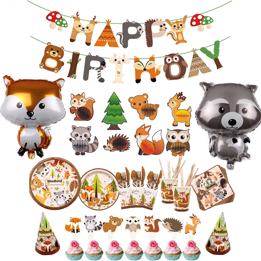 

Woodland Animal Cake Toppers Jungle Forest Little Animal Paper Plates Cups For Kids Birthday Party Decorations Dessert Supplies