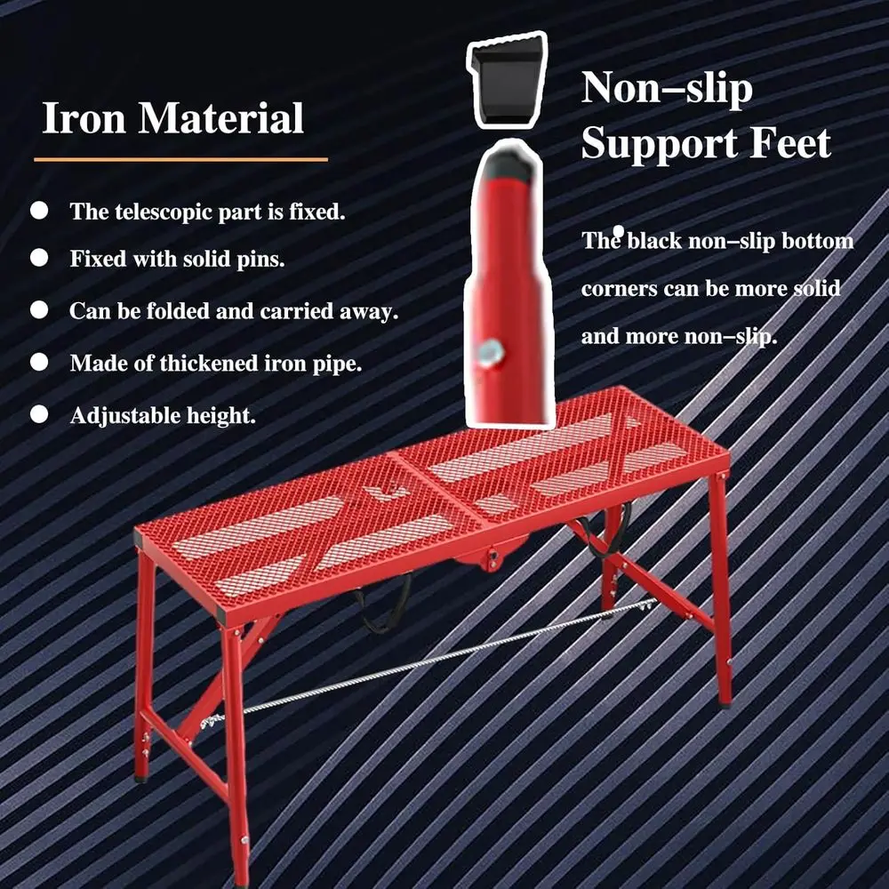 Industrial-Grade Adjustable Scaffold Platform with Anti-Slip Walk Boards, Foldable Yellow Ladder Plank (120x30cm)