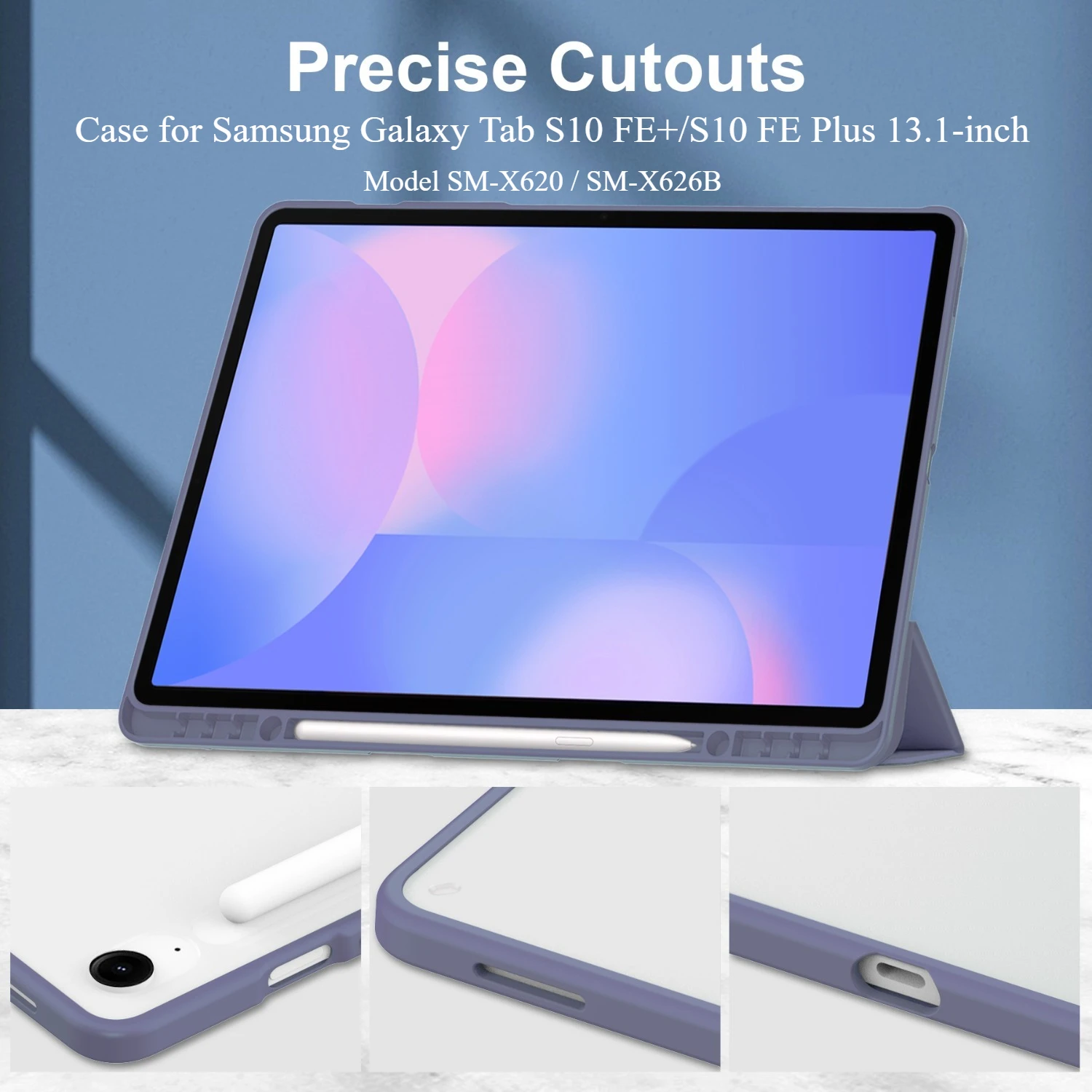 Slim Cover for Samsung Galaxy Tab S10 FE+ / S10 FE Plus Case 13.1 Inch S Pen Holder Tri-Fold Stand Tablet Cover Auto Wake/Sleep