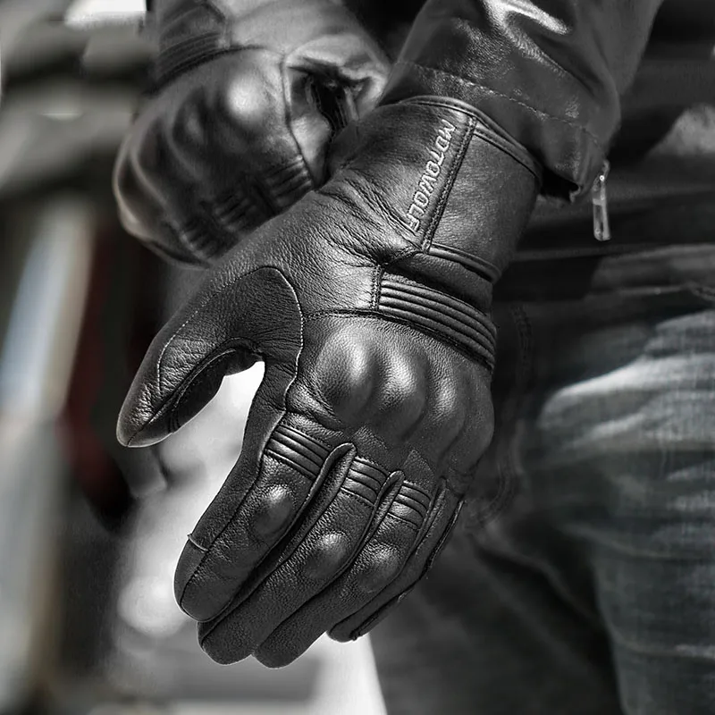 

NEW Winter Waterproof Real Leather Motorcycle Gloves for Men Thermal Warm Inner Touch Screen Motorbike MTB Bike Riding Gloves