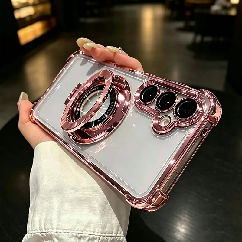 Funda magnética de lujo con soporte y placa para Samsung Galaxy S26 S25 S24 Ultra Plus S26Ultra, a prueba de golpes con respaldo transparente 2