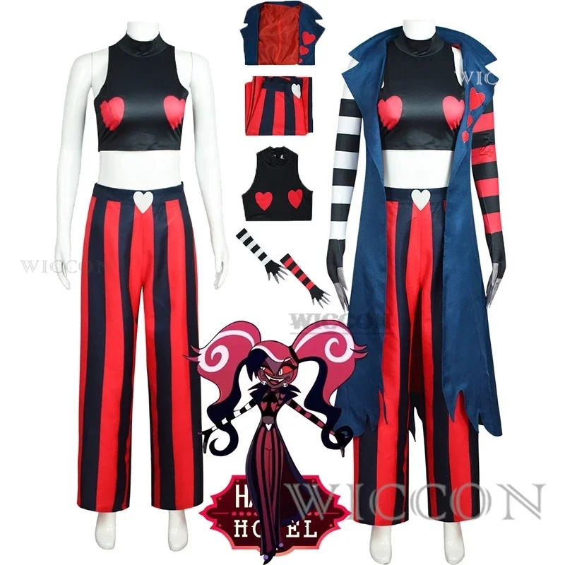 Anime hazbin velvet cosplay hotel costume uniform cosplay fashion icon sexy red black stripes woman Halloween party cosplay