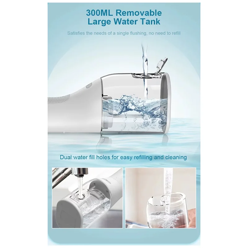 B47B-L6 Water  Flosser Teeth Pick- 4 Modes Cordless Oral Irrigator 300ML Rechargeable IPX7 Waterproof Powerful Batter