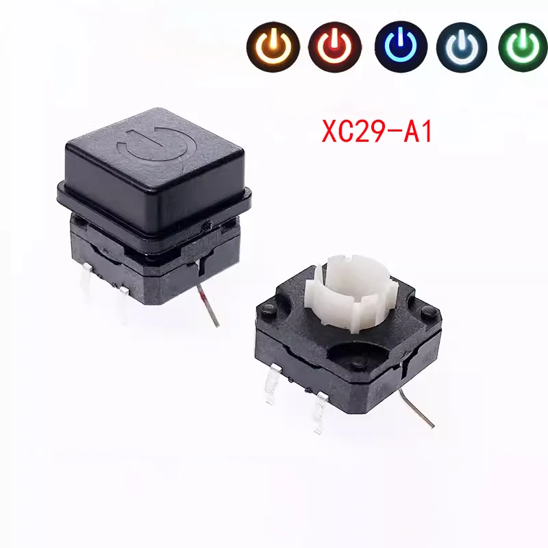 5PCS, black XC29, A1-A11, straight in button with light and cap, square cap, transparent light touch switch with light, 12X12MM