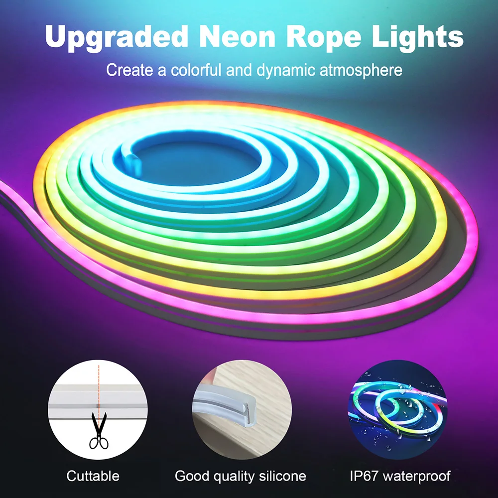 Kompatybilny z Bluetooth RGB WS2811 LED Neon Strip 12V 24V Zdalne sterowanie EU US UK AU Zestaw zasilania Flex Rope Light Tape Decor Waterpoof