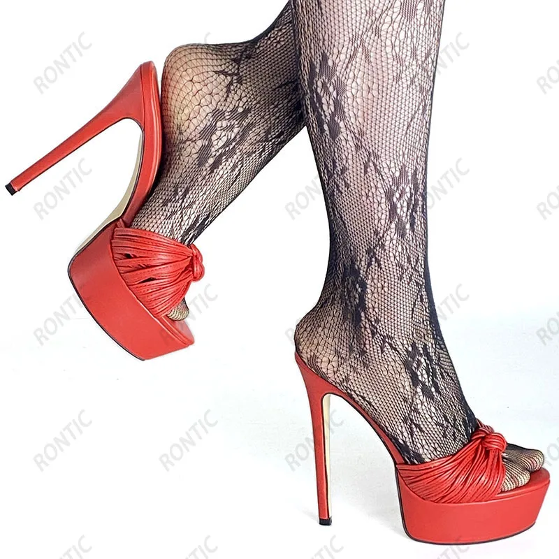 Rontic اليدوية المرأة منصة البغال الصنادل مثير عقدة Stiletto الكعوب المفتوحة تو جميلة الأسود فستان الحفلات لنا حجم 5-20