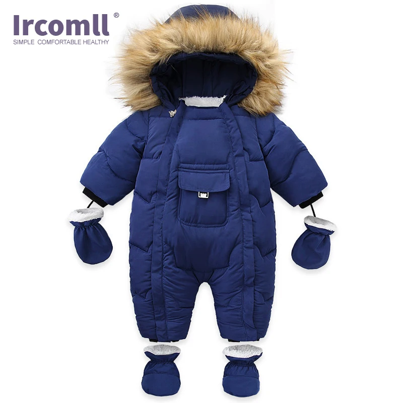 Ircomll Hight Quality Baby Clothes Overalls for Children Winter Hooded with Fur Warm Infant Romper Jumpsuit Kids Clothing Toddle