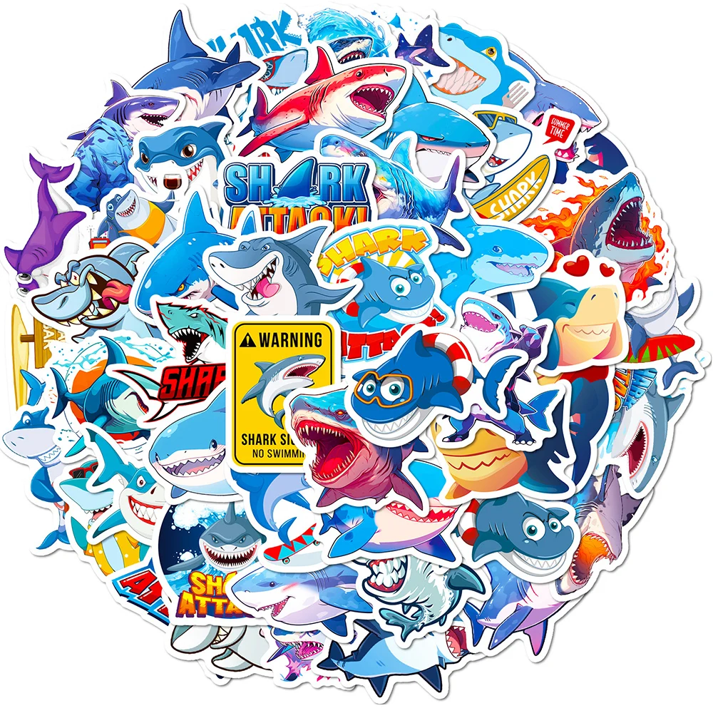 10/30/50pcs Cool Shark Graffiti Stickers Cartoon Decals Car Laptop Water Bottle Bike Motorcycle Waterproof Sticker for Kids Toys