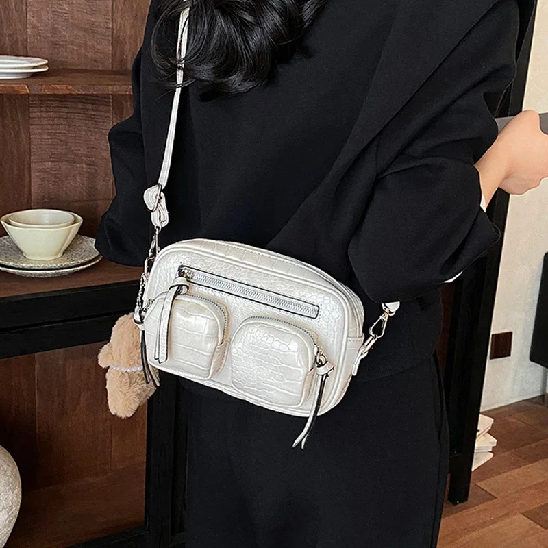 Mehrteilige Umhängetasche mit Krokodilmuster, Damen-Sling-Bag, Messenger-Bag mit Reißverschluss, einfarbige Outdoor-Handtasche – Detail 21