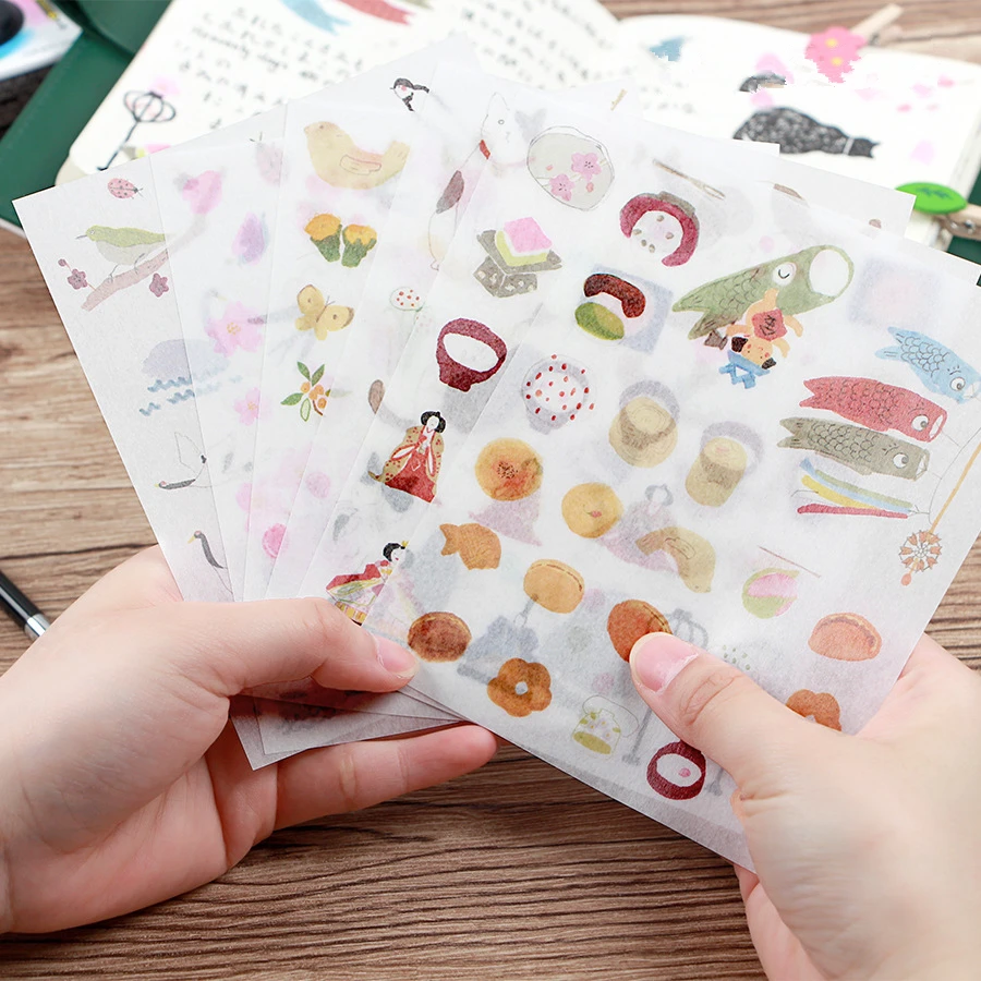6Pcs/Pack Creative Spring Cherry Sakura Decoration Scrapbooking Stickers Transparent DIY Stationery Diary Stickers