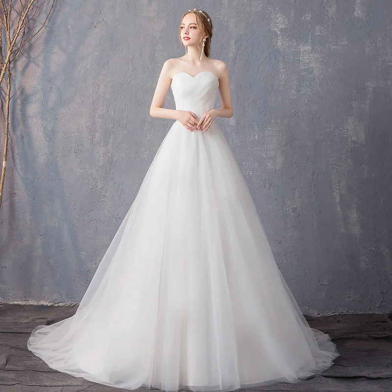 

MK1466-Simple Strapless Wedding Dress with Train