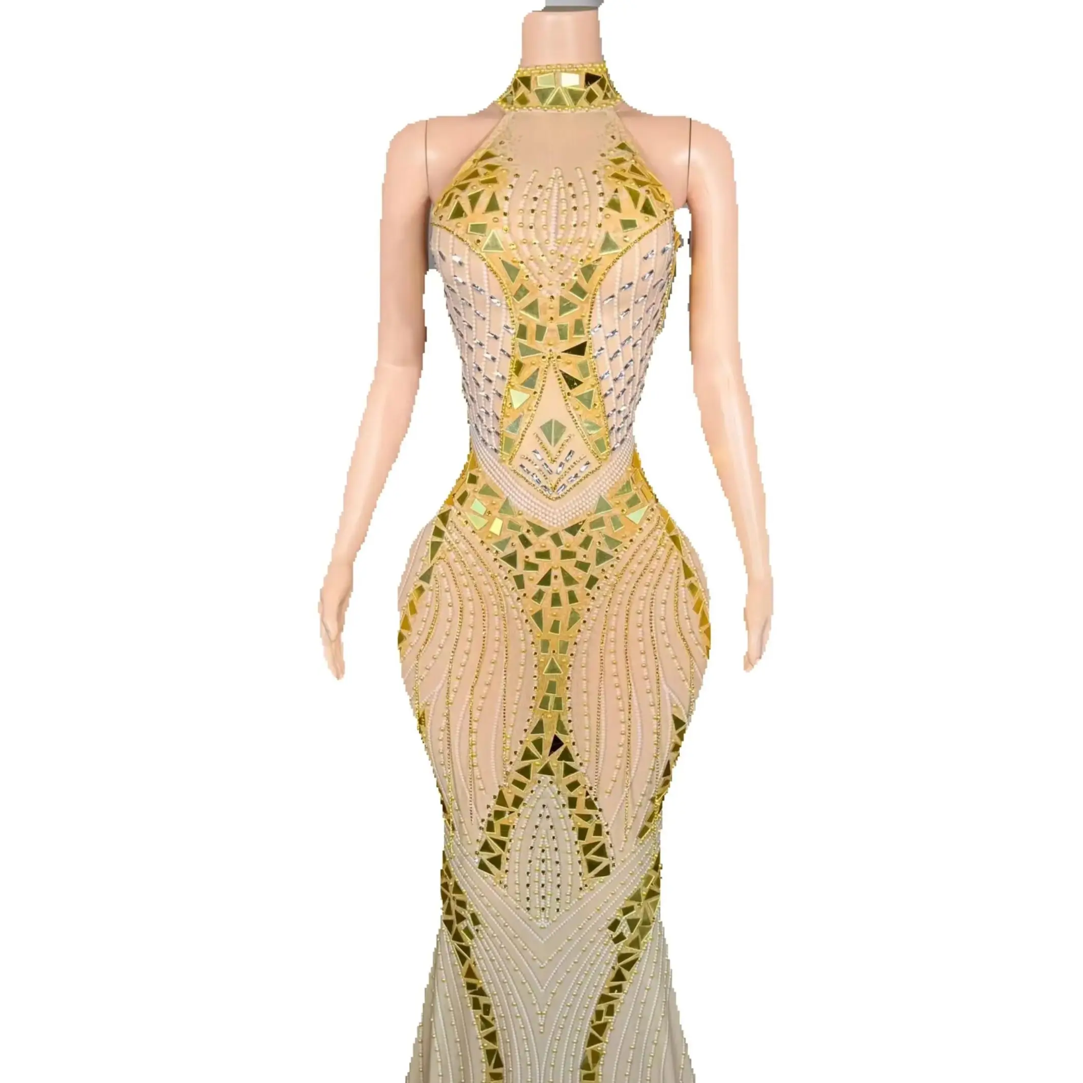 

New Fall Arrivals for Women Coop Neck Sparkling Golden Sequins Dinner Dress Elegant Dress Women for Evening Feast