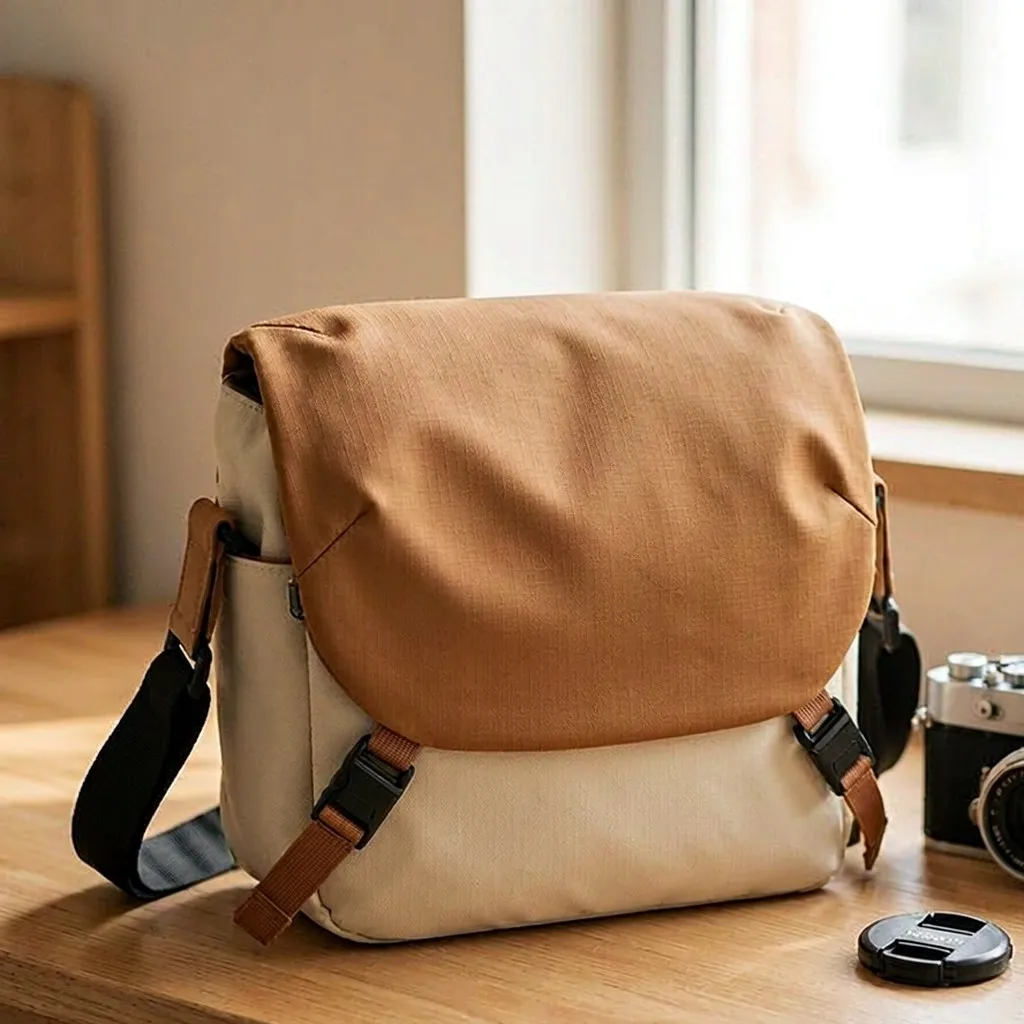 Two-Tone Camera Shoulder Bag Waterproof Nylon Crossbody Messenger with Padded Dividers for DSLR Mirrorless Canon Sony Nikon