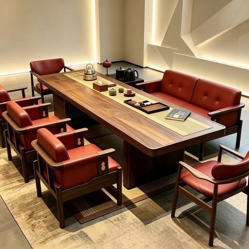 Office simple new Chinese villa and chair combination, coffee table kung  furniture  table black walnut