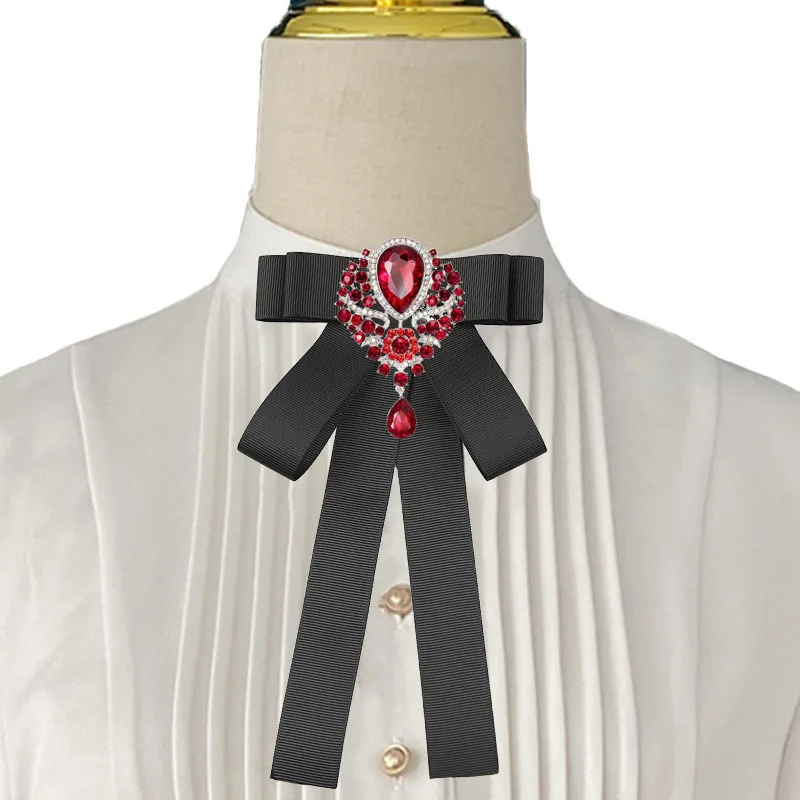 

Korean Women's Bow Tie Brooch Handmade Ribbon Rhinestone Ties Fashion Clothing College Style Shirt Accessories Collar Flowers