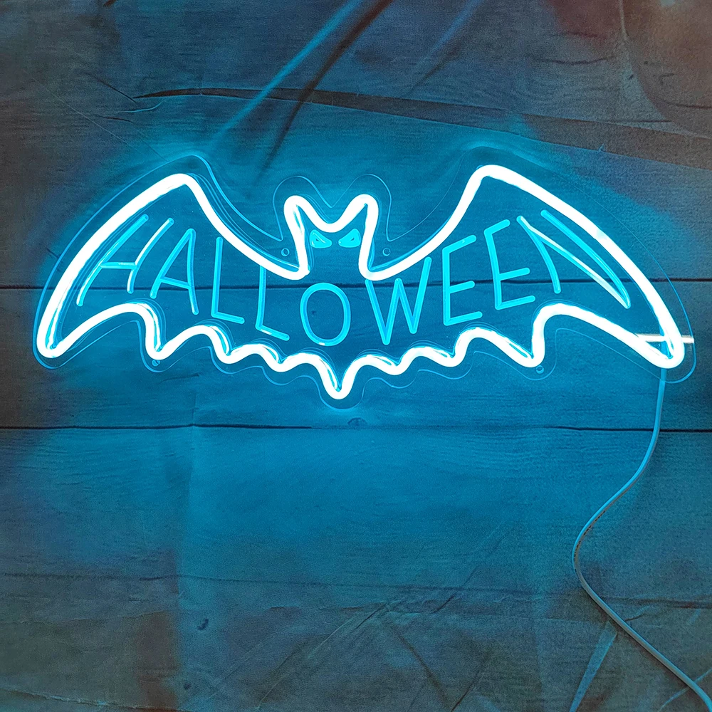 Bat Neon Halloween Sign Halloween Decoration LED Bat blue Neon Light Sign for Halloween Party, Bar, Home, Bedroom Décor