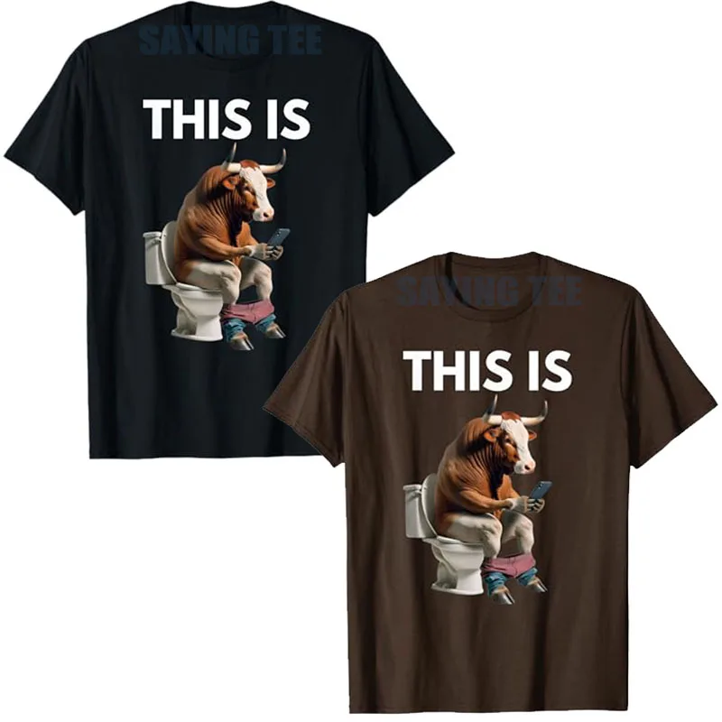 

Bull Is Sitting on A Toilet, and Playing with A Smartphone T-Shirt Humor Funny Farmers Cattle Y2k Streetwear Clothes Fashion Tee