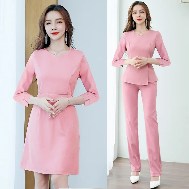 زي نسائي جمالي بأكمام قصيرة ، بدلة صالون تجميل ، سبا ، ملابس تجميل ، فندق ، ملابس مساج ، وزرة كورية ، صيف