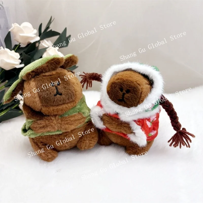 13cm/5.12in Capybara Plush Toy Kawaii Military Coat Backpack Accessories Creativity Cotton Stuffed Decorative Doll Birthday Gift