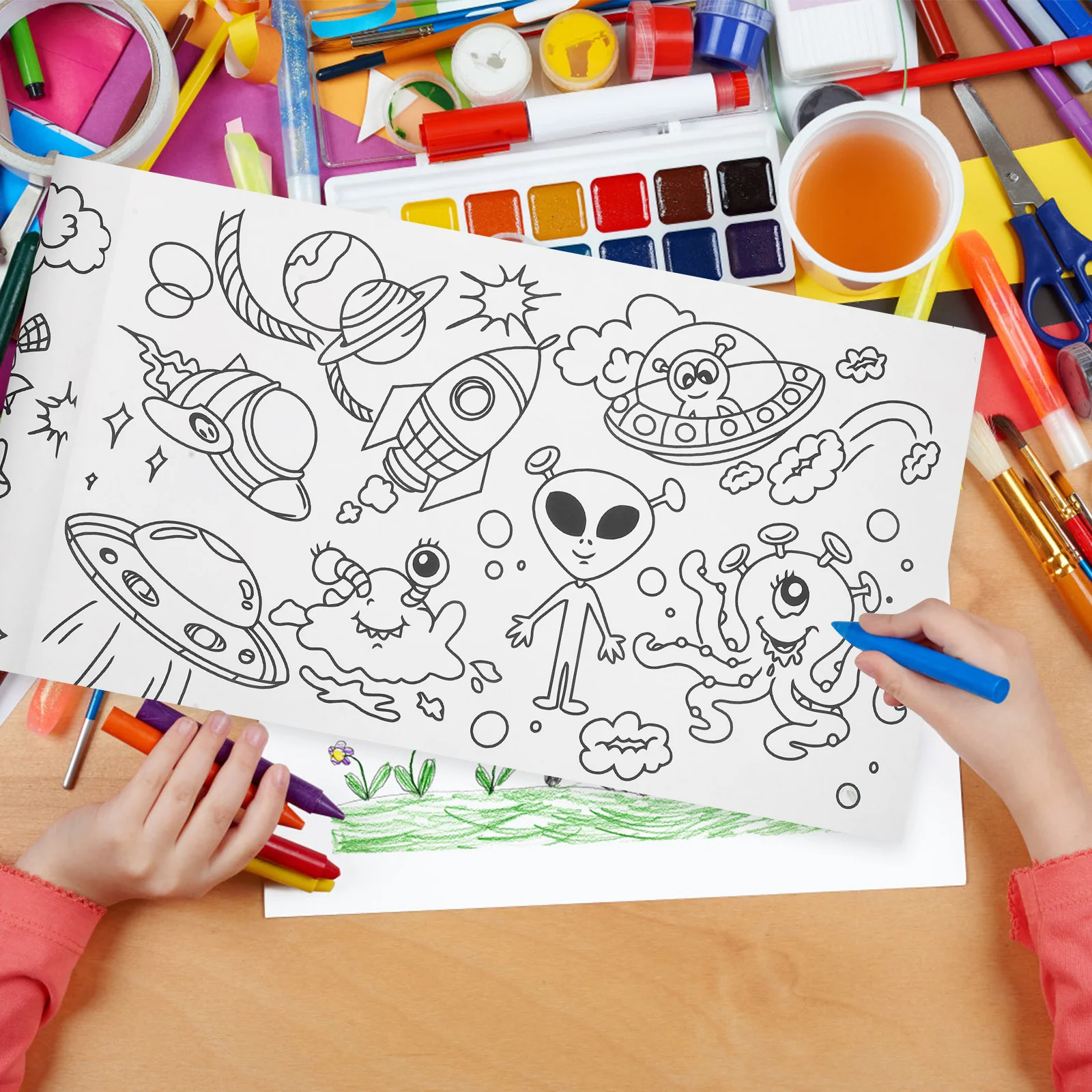 Riesige Malrolle mit Weltraum-Thema, Kinder-Zeichenpapierrolle, einfaches Ausmalen, wandfreundlich, DIY, kreative Kunst, frühes Lernen