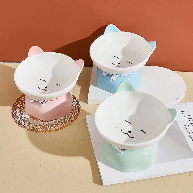 Cute Cartoon Ceramic Pet Bowl Cat Pattern Protecting Cervical Spine Pets Drink Water and Eat Bowl for Cat Puppy Dog Pet Supplies