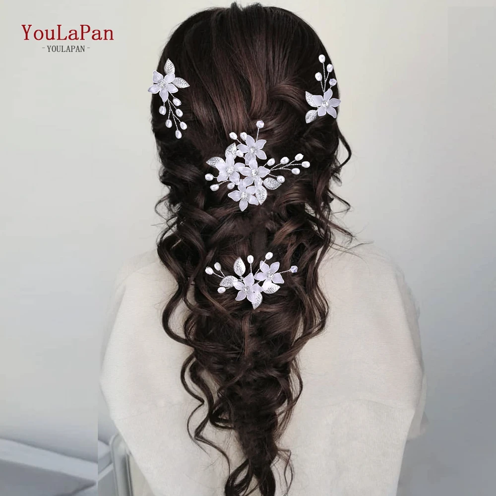 YouLaPan White Color Flower Hair Clips Bride Headwear Wedding Pearl Hair Pins Setting Elegant Women Hair Accessories HP747