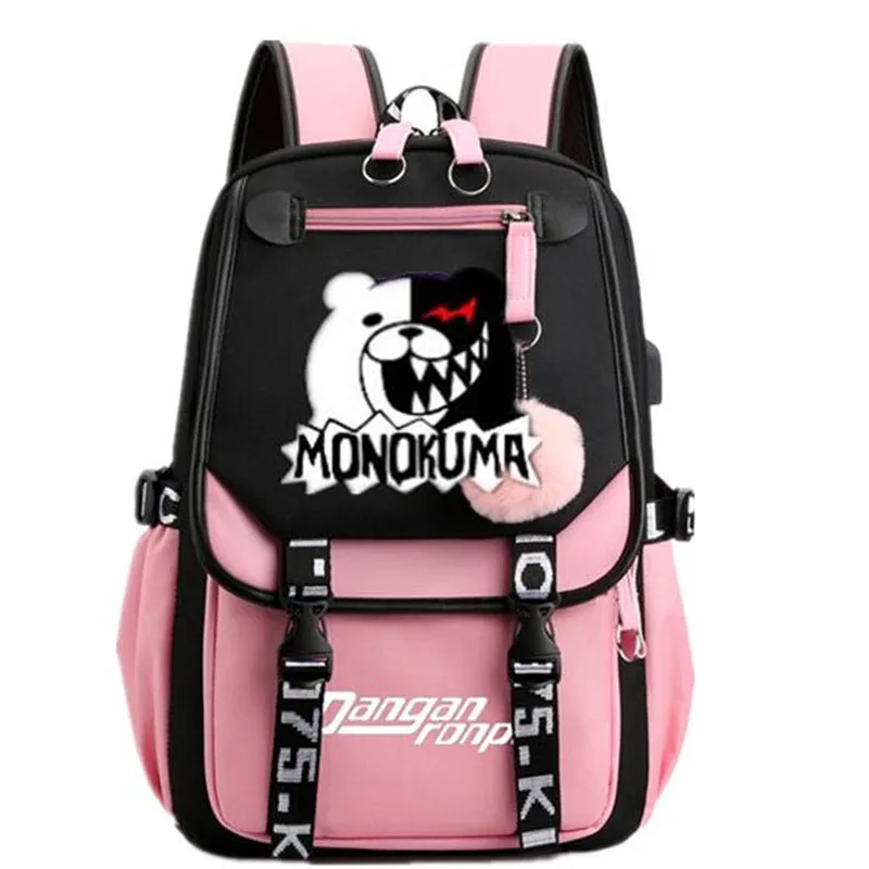 Danganronpa Nanami ChiaKi Anime USB Port Backpack Nylon School Book Student Travel Bags Laptop Casual Large Messenger Bag