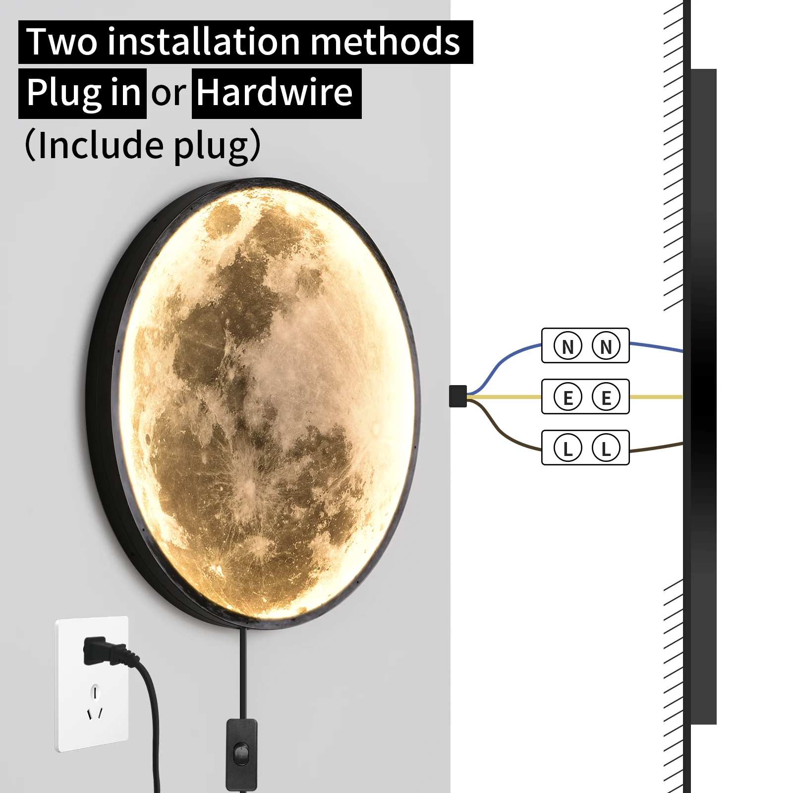 Candelabro de pared de Luna regulable de 15W, luces de iluminación interior con control remoto por aplicación, dormitorio, sala de estar, decoración