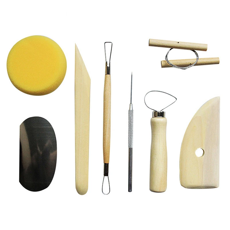 Pottery Tool Kit 8pcs Polymer Clay Tools Modeling Clay Sculpting Tools Kit Ceramics Tools, Trimming, Smooth Wooden Handles